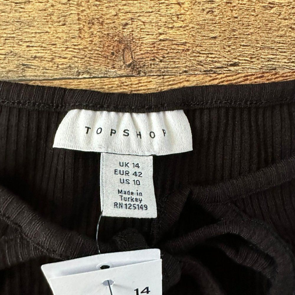 Topshop open neck ribbed knit long sleeve mini dress in black -10 - Picture 6 of 9